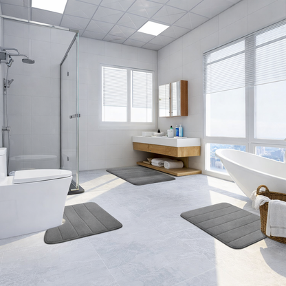 Covorase de Baie, 80x50 cm / 50x40 cm, Gri, Antiderapant, Absorbant, Set 2 bucati