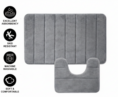 Covorase de Baie, 80x50 cm / 50x40 cm, Gri, Antiderapant, Absorbant, Set 2 bucati