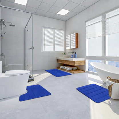 Covorase de Baie, 80x50 cm / 50x40 cm, Albastru, Antiderapant, Absorbant, Set 2 bucati