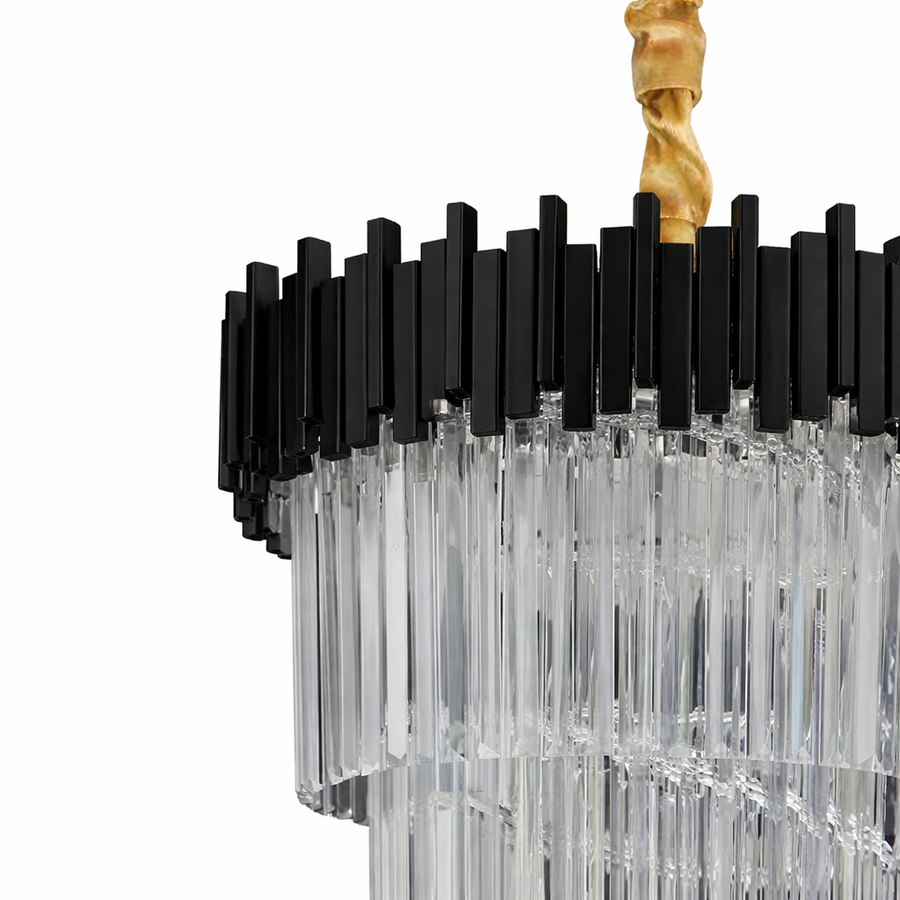 Candelabru Cristal CC110/600x1800BK , 28xE14, Diametru 60cm, Inaltime 180cm, Negru, Inaltime Reglabila, Design Elegant