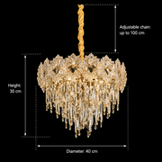 Candelabru Cristal FLEUR Nobile 5xE14, Diametru 40cm, Inaltime 30cm, Auriu Lucios, Inaltime Reglabila, Design Elegant