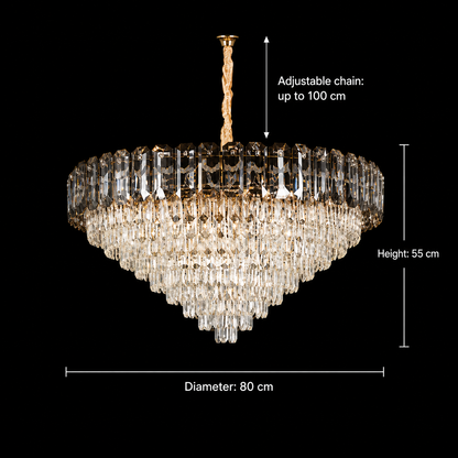 Candelabru Cristal AURUM Regalis 22xE14, Diametru 80cm, Inaltime 55cm, Auriu Lucios, Inaltime Reglabila, Design Elegant