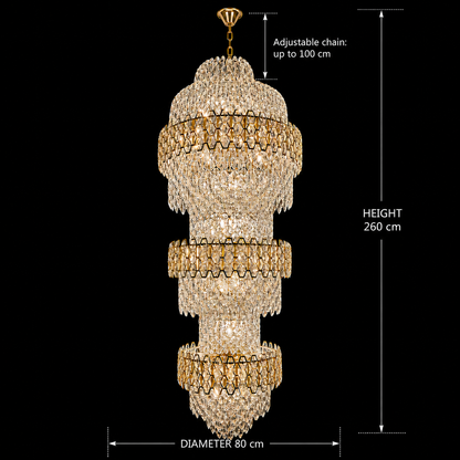 Candelabru Cristal TRIO Regalis 63xE14, Diametru 80cm, Inaltime 260cm, Auriu Lucios, Inaltime Reglabila, Design Elegant