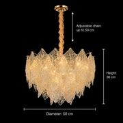 Candelabru Cristal LACE Eleganza 9xE14, Diametru 50cm, Inaltime 36cm, Auriu Lucios, Inaltime Reglabila, Design Elegant