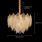 Candelabru Cristal LACE Magno 11xE14, Diametru 60cm, Inaltime 42cm, Auriu Lucios, Inaltime Reglabila, Design Elegant