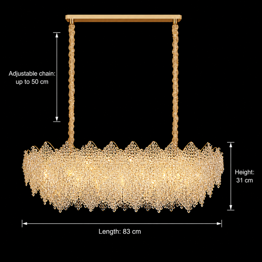 Candelabru Cristal LACE Royale 11xE14, Dimensiune 83x33 cm, Inaltime 31 cm, Auriu Lucios, Inaltime Reglabila, Design Elegant