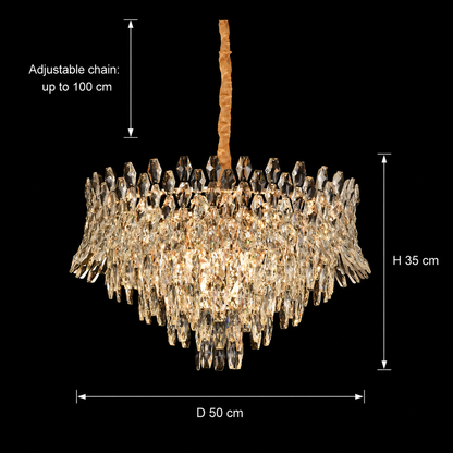 Candelabru Cristal MONARCH Eleganza 3xE14, Diametru 50cm, Inaltime 35cm, Auriu Lucios, Inaltime Reglabila, Design Elegant