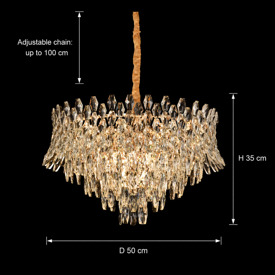 Candelabru Cristal MONARCH Eleganza 3xE14, Diametru 50cm, Inaltime 35cm, Auriu Lucios, Inaltime Reglabila, Design Elegant