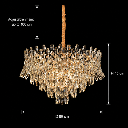 Candelabru Cristal MONARCH Magno 12xE14, Diametru 60cm, Inaltime 40cm, Auriu Lucios, Inaltime Reglabila, Design Elegant