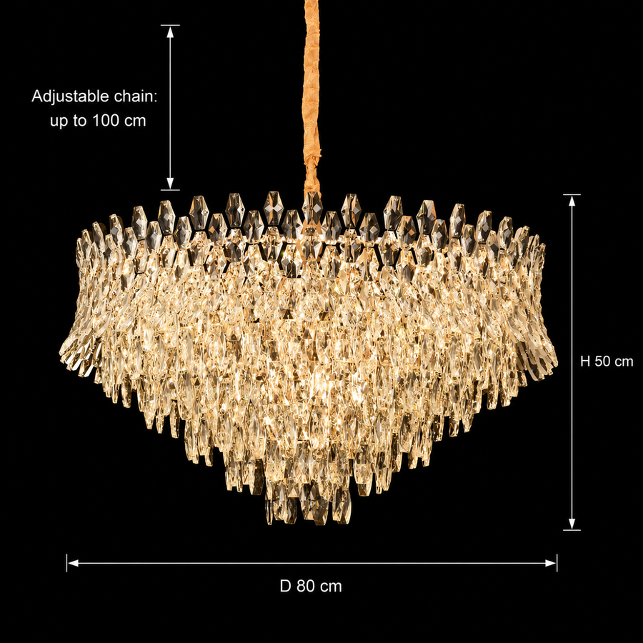 Candelabru Cristal MONARCH Regalis 19xE14, Diametru 80cm, Inaltime 50cm, Auriu Lucios, Inaltime Reglabila, Design Elegant