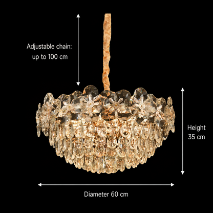 Candelabru Cristal JARDIN Magno 14xE14, Diametru 60cm, Inaltime 35cm, Auriu Lucios, Inaltime Reglabila, Design Elegant