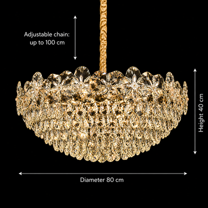 Candelabru Cristal JARDIN Regalis 24xE14, Diametru 80cm, Inaltime 40cm, Auriu Lucios, Inaltime Reglabila, Design Elegant