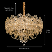 Candelabru Cristal CROWN Eleganza 9xE14, Diametru 50cm, Inaltime 41cm, Auriu Lucios, Inaltime Reglabila, Design Elegant