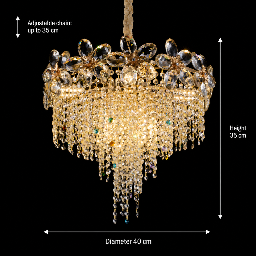 Candelabru Cristal BLOSSOM Nobile, 5xE14, 40cm, Auriu Lucios, Inaltime Reglabila, Metal si Cristal