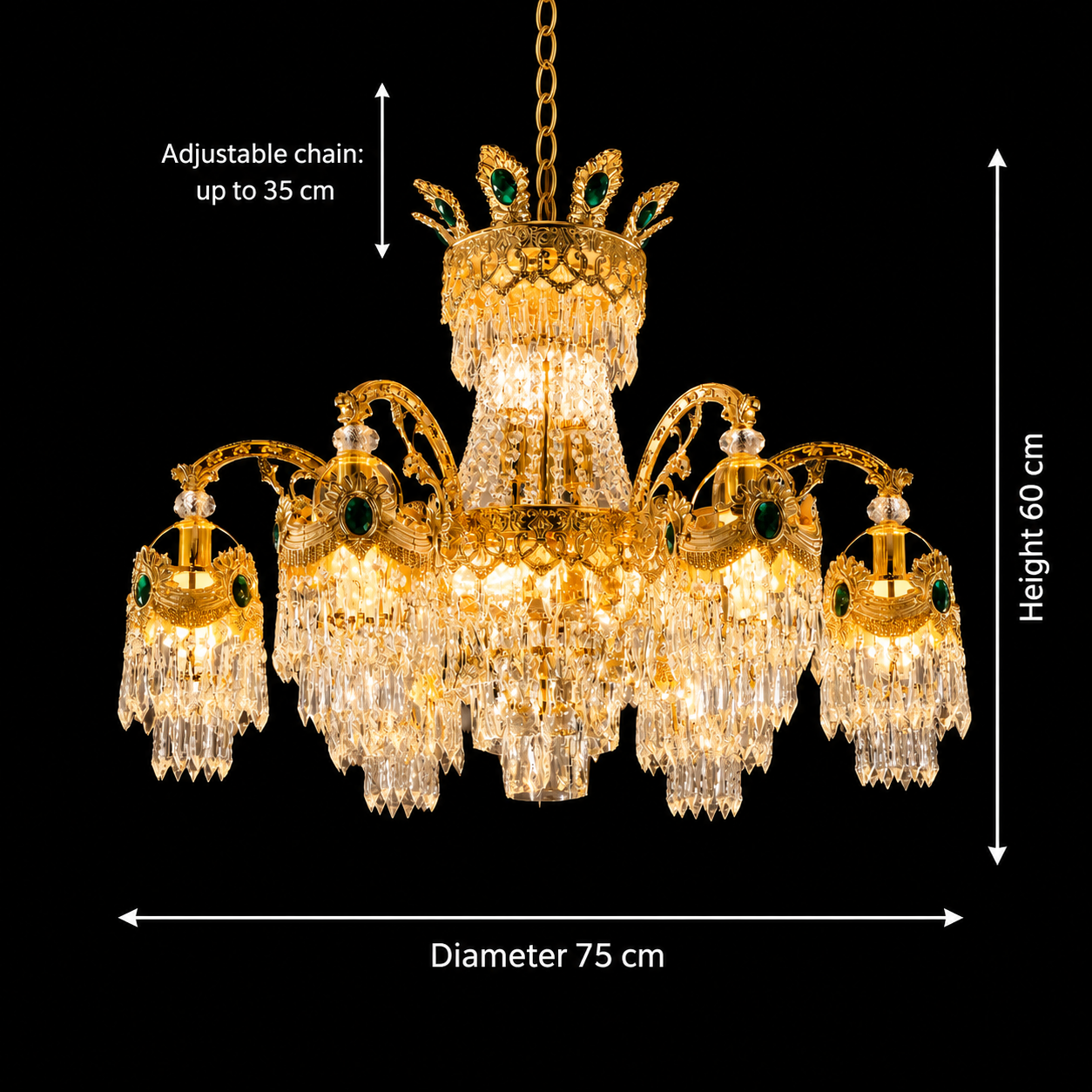 Candelabru Cristal 10xE14, D75cm, Auriu Lucios, Inaltime Reglabila, Metal si Cristal Candelabre Cristal Default Title Alessandro Design