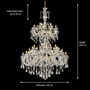 Candelabru Cristal , 55xE14, Diametru 145cm, Inaltime 230cm, Argintiu, Inaltime Reglabila, Design Elegant