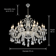 Candelabru Cristal 15xE14, D95cm, Argintiu, Inaltime Reglabila, Metal si Cristal