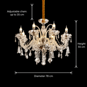 Candelabru Cristal 8xE14, D78cm, Argintiu, Inaltime Reglabila, Metal si Cristal