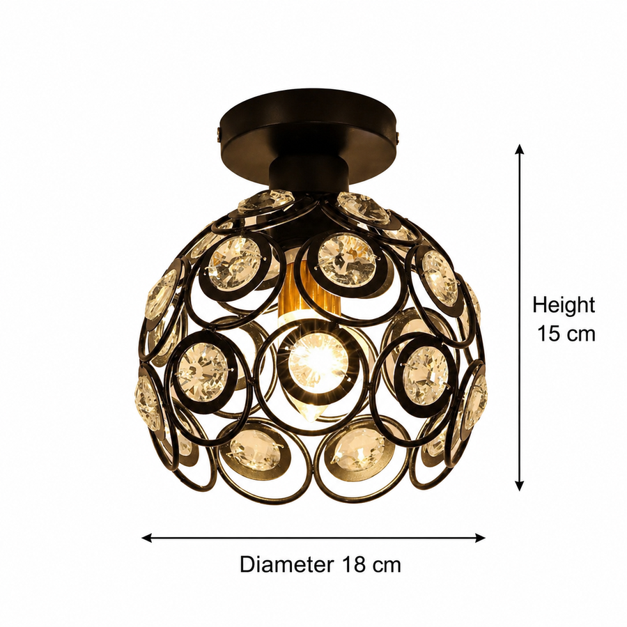 Lustra Vera, 1x E27, Diametru 18cm, Negru, Metal si Cristal