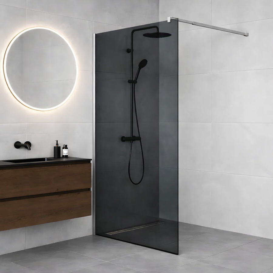 Paravan duș Walk-In 90x195 cm, sticlă securizată 8 mm, gri, profil metalic rezistent