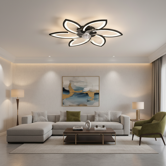 Lustra LED Ventilator ANEMO cu Telecomanda, 36W, D76.5cm, Lumina Rece/Neutra/Calda, Negru