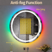 Oglinda LED Rotunda, 70cm, Celeste MotionGlow Marcello, Lumina RGB, Boxa Bluetooth, Sistem Dezaburire, Ceas & Termometru, Dimabila 70X70BTRGB