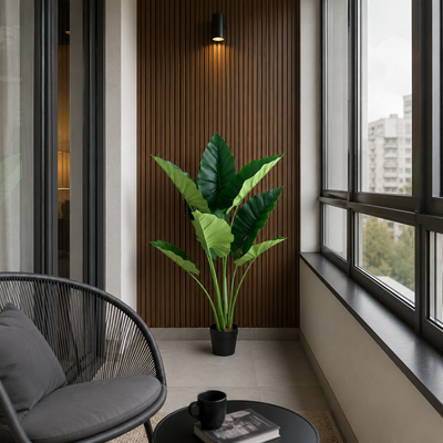 Plantă Artificială Tip Alocasia, 10 frunze, Plastic, 120 cm, Verde