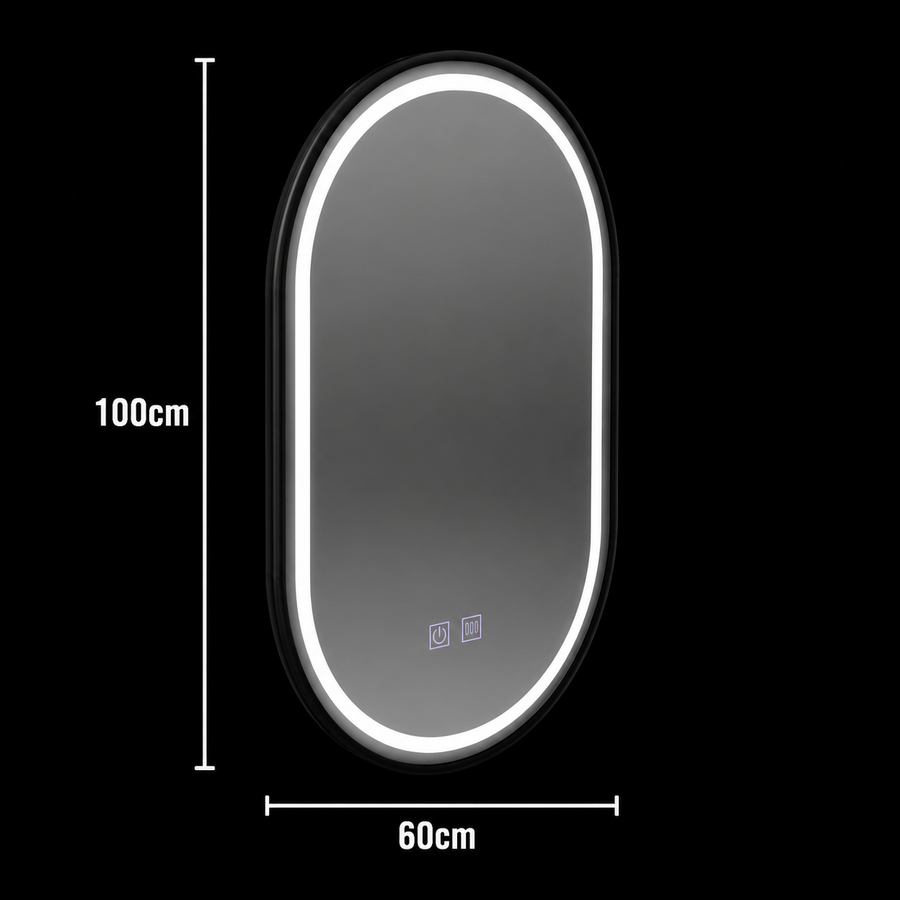 Oglinda LED Ovala 60x100cm VETRO, 22W, Touch Sistem Dezaburire Dimabila, Rama Neagra
