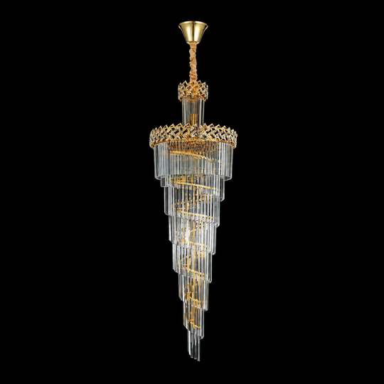 Candelabru Cristal WINDSOR Altiora, Diametru 60cm, Inaltime 180cm, 26xE14, Auriu Lucios, Inaltime Reglabila, Design Elegant