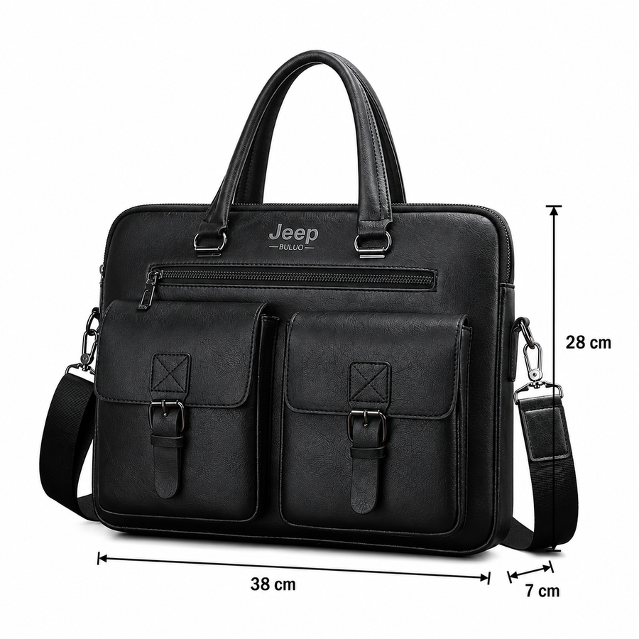 Geantă business laptop SAMARKAND, 38x7x28 cm, Piele Ecologică, Negru