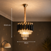 Candelabru Cristal VERSAILLES Petito 3xE14, Diametru 30cm, Auriu Lucios si Negru, Inaltime Reglabila