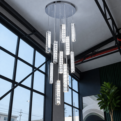 Candelabru Cristal LED 82W Crom, Lumina Calda/Neutra/Rece 3000K/4000K/6000K Amiri, Diametru 40cm x Inaltime 300cm, Cristal si Metal