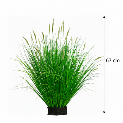 Planta Artificiala Iarba Ornamentala Tip Coada Vulpii, 67 cm, cu 25 Spice, Verde si Alb, Fara Ghiveci
