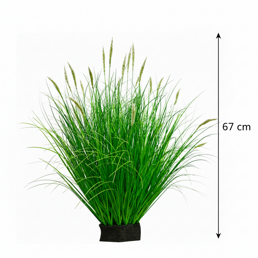 Planta Artificiala Iarba Ornamentala Tip Coada Vulpii, 67 cm, cu 25 Spice, Verde si Alb, Fara Ghiveci