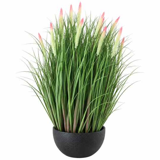 Planta Artificiala, Iarba in Ghiveci Ornamentala Tip Coada Vulpii, 61 cm, cu 19 Spice, Verde si Roz