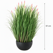 Planta Artificiala, Iarba in Ghiveci Ornamentala Tip Coada Vulpii, 61 cm, cu 19 Spice, Verde si Roz