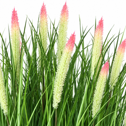 Planta Artificiala, Iarba in Ghiveci Ornamentala Tip Coada Vulpii, 61 cm, cu 19 Spice, Verde si Roz
