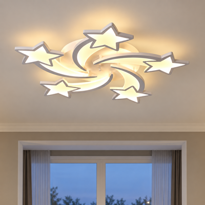 Lustra LED cu telecomanda IPOMOEA 85W, 5 Stele, lumina Rece/Calda/Neutra, Dimabila, Alb, Metal si Acril