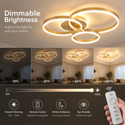 Lustra LED cu telecomanda RIGA LILITH 68W, 3 Cercuri, lumina Rece/Calda/Neutra, Dimabila, Auriu Lucios