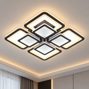 Lustra LED cu telecomanda SUSAN 96W, 4 Patrate, lumina Rece/Calda/Neutra, Dimabila, Negru