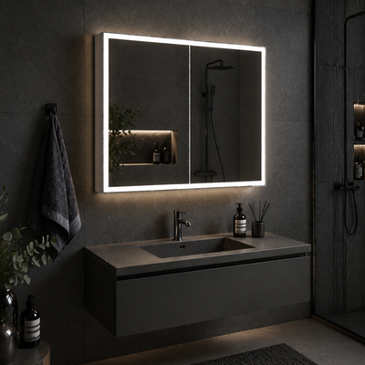 Oglinda LED cu Dulap MODA 60x70 cm Alb  Iluminare Perimetrala si Senzor Radar