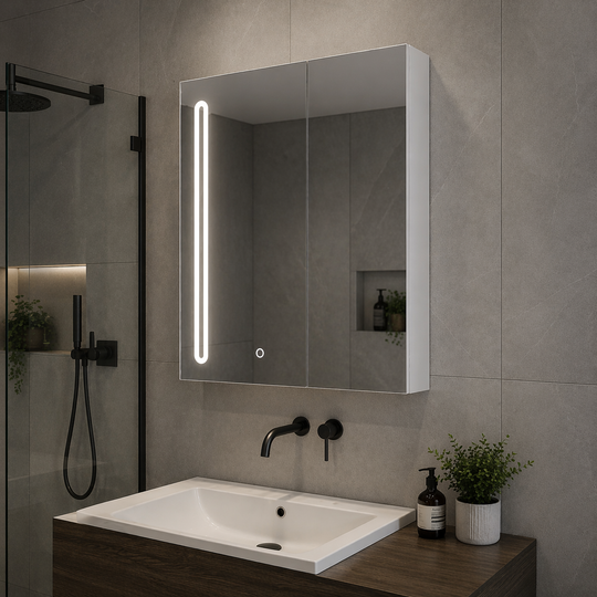 Oglinda LED cu Dulap PLANO 80x70 cm Alb Senzor Touch si Depozitare Oglinzi Dulap Default Title Alessandro Design