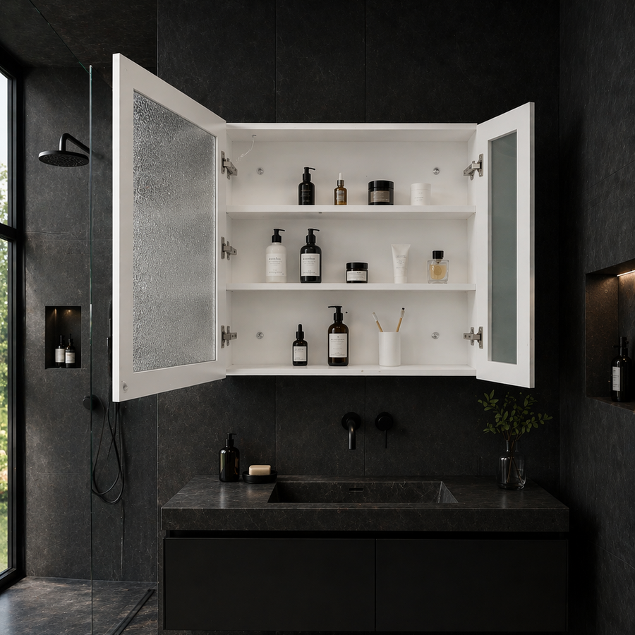 Oglinda LED cu Dulap PLANO 80x70 cm Alb  Senzor Touch si Depozitare