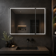 Oglinda LED cu Dulap LENTO 80x70 cm Gri  Iluminare Perimetrala si Senzor Radar
