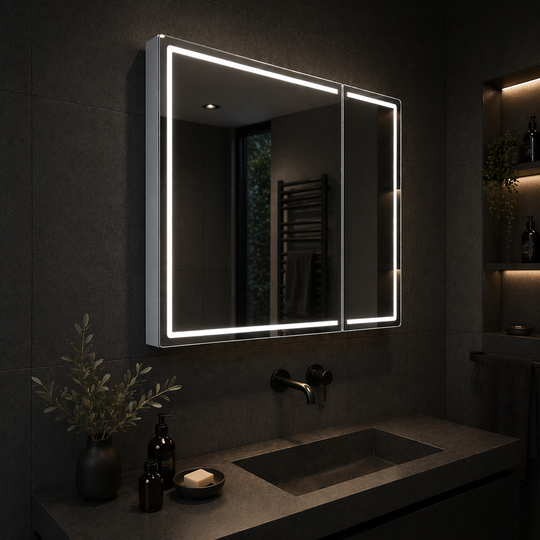 Oglinda LED cu Dulap LENTO 80x70 cm Gri Iluminare Perimetrala si Senzor Radar Oglinzi Dulap Default Title Alessandro Design