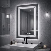 Oglinda LED Rectangulara, 60x80cm, Venezia Senzor MotionGlow Marcello, Sistem Dezaburire, Ceas & Termometru, Dimabila, Lumina Calda Neutra Rece 3000K/4000K/6000K