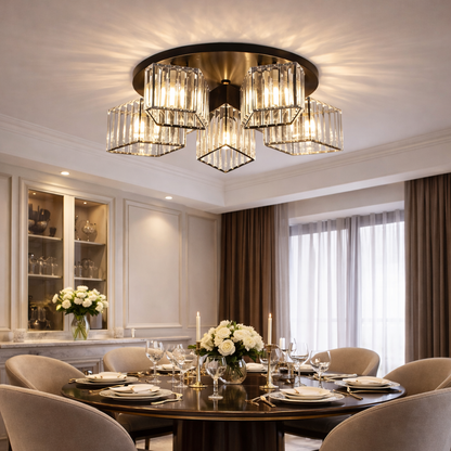 Lustra Clasica Moderna Sasha, LC117/5BK, 5x E27, Metal si Cristal, Negru, Abajur