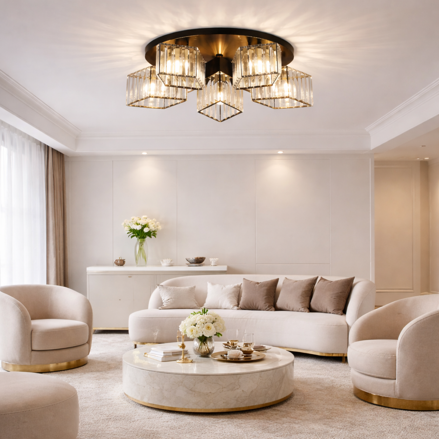 Lustra Clasica Moderna Sasha, LC117/5BK, 5x E27, Metal si Cristal, Negru, Abajur