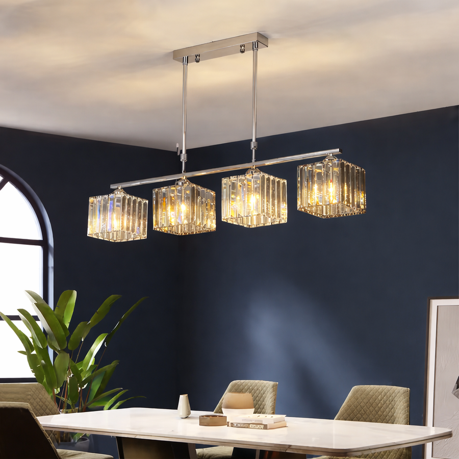 Lustra Clasica Moderna Georgiana, LC116/4, 6x E27, Crom si Sticla Cenusie, Metal si Cristal, Abajur