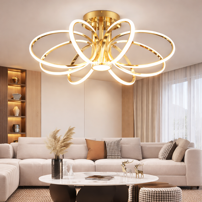 Lustra LED cu Telecomanda LT771/500GD, 25W, Lumina Calda/Rece/Neutra 3000K/4000K/6000K, Dimabila, Auriu, Metal si Silicon